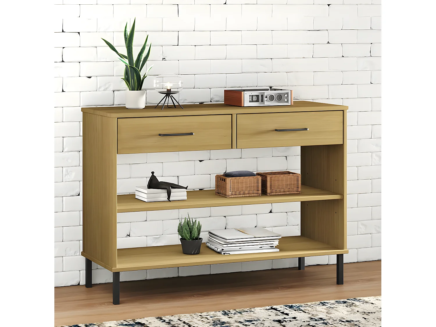 Armoire console avec pieds en métal Marron Bois pin massif OSLO OFR77025 BonneVie Meuble