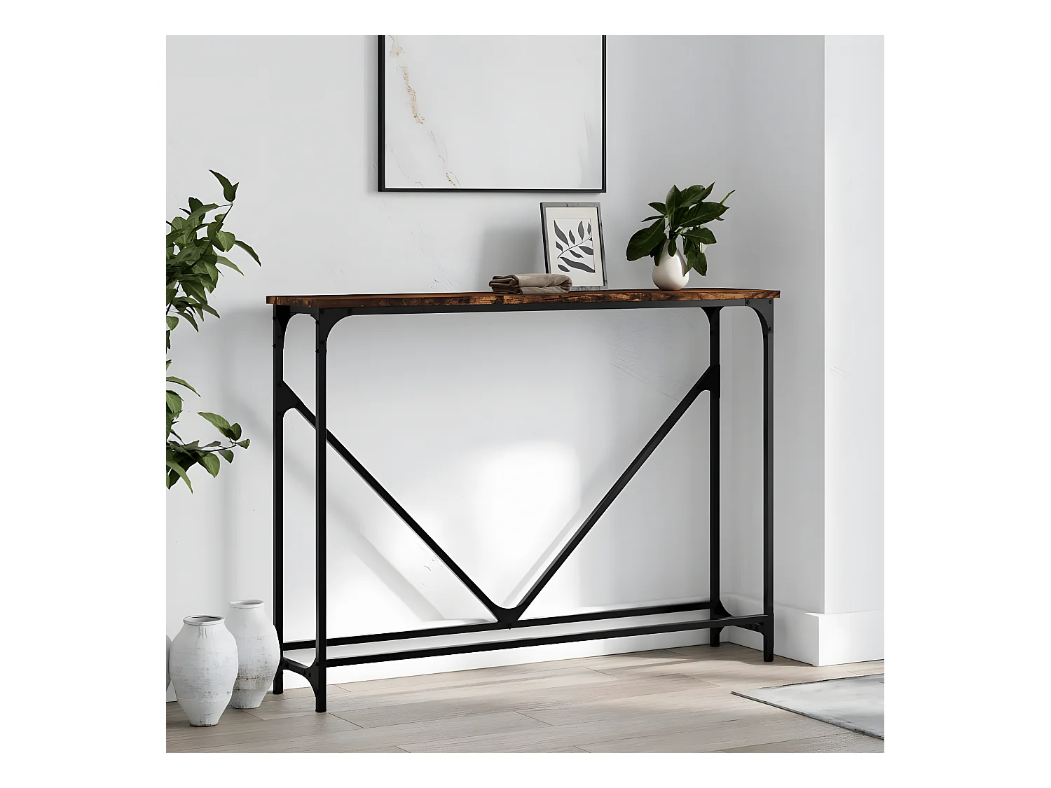 Console chêne fumé 102x22,5x75 cm bois d'ingénierie OFR69833 BonneVie Meuble