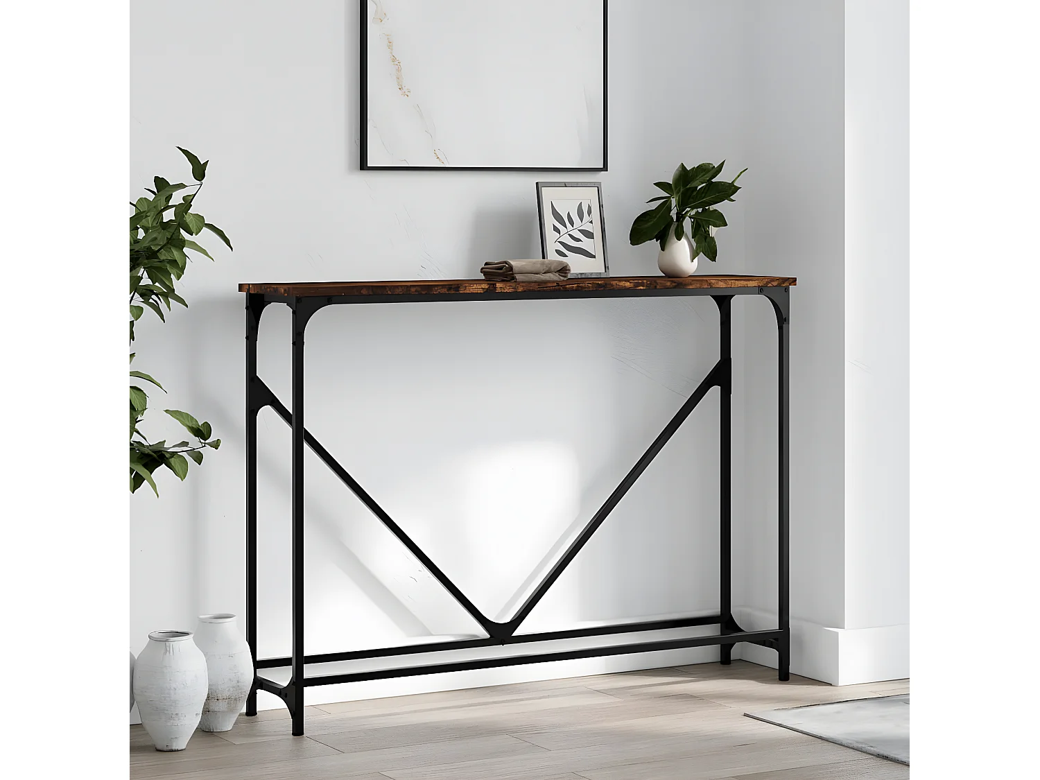 Console chêne fumé 102x22,5x75 cm bois d'ingénierie OFR69833 BonneVie Meuble