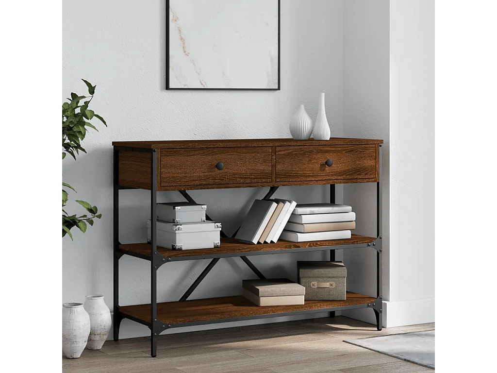 Console avec tiroirs et étagères chêne marron OFR29084 BonneVie Meuble