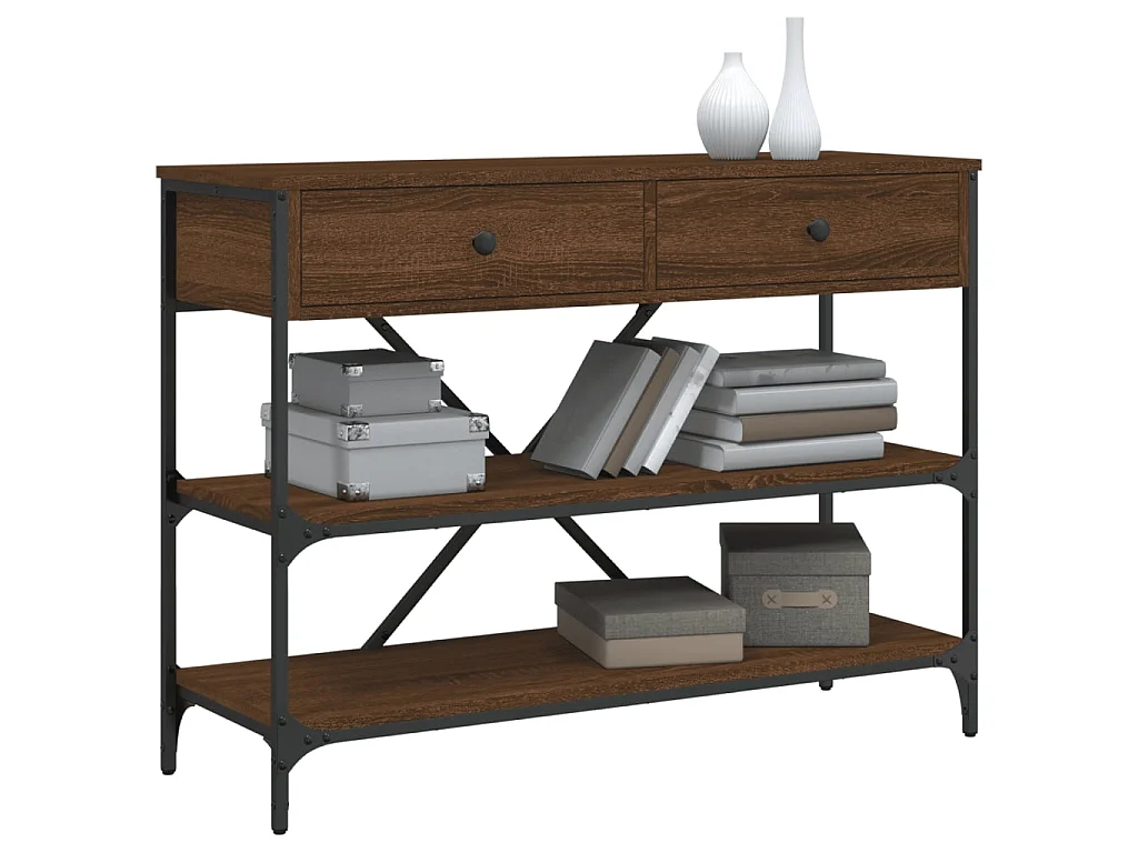 Console avec tiroirs et étagères chêne marron OFR29084 BonneVie Meuble