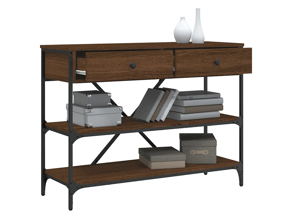 Console avec tiroirs et étagères chêne marron OFR29084 BonneVie Meuble