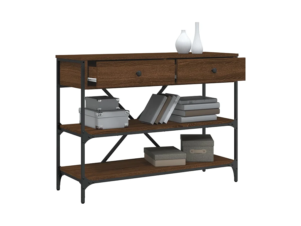 Mesa consola com gavetas e prateleiras carvalho castanho PT880535