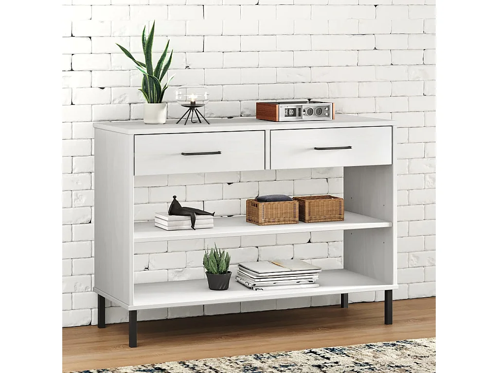 Armoire console avec pieds en métal Blanc Bois pin massif OSLO OFR78003 BonneVie Meuble