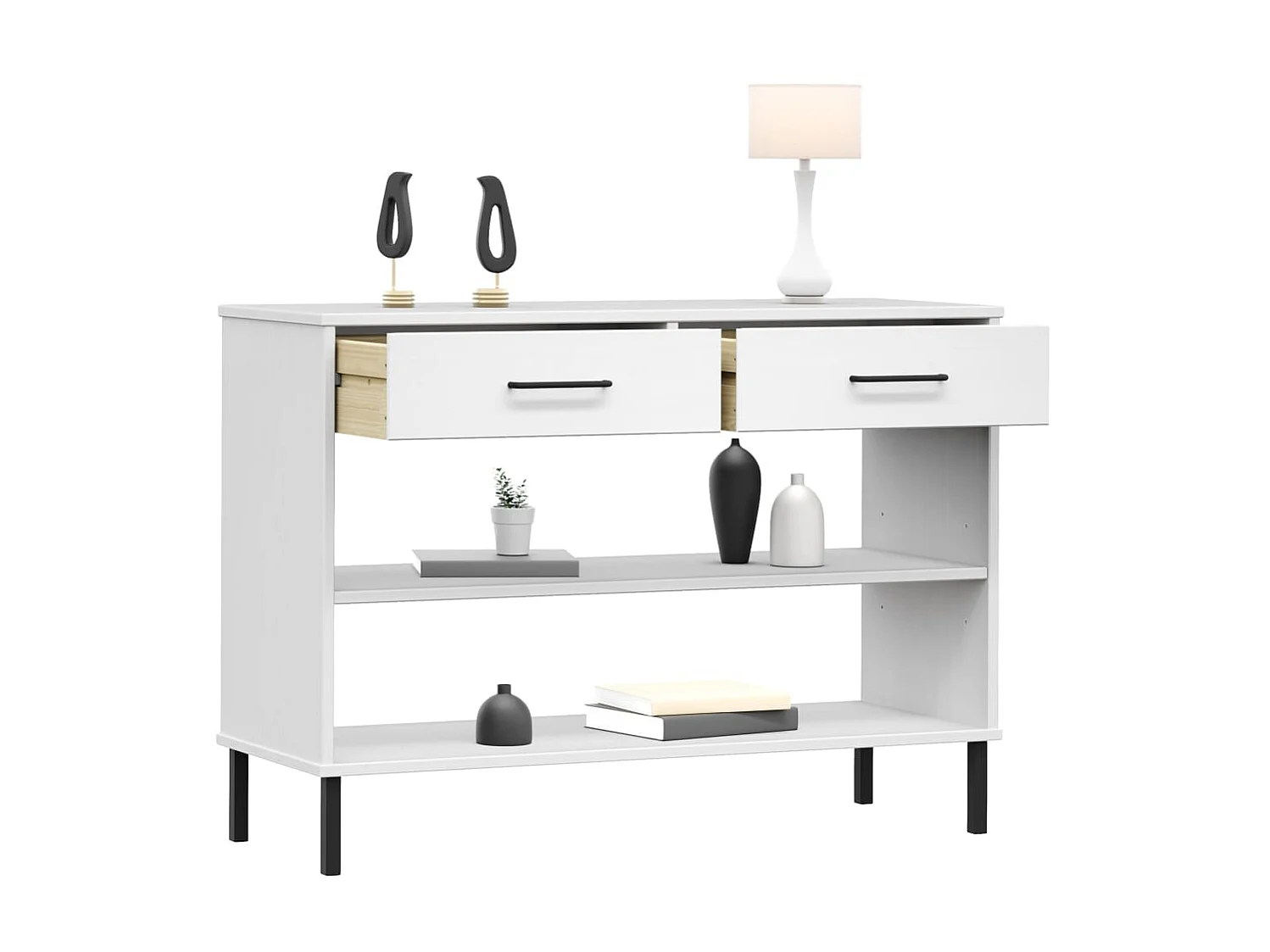 Armoire console avec pieds en métal Blanc Bois pin massif OSLO OFR78003 BonneVie Meuble