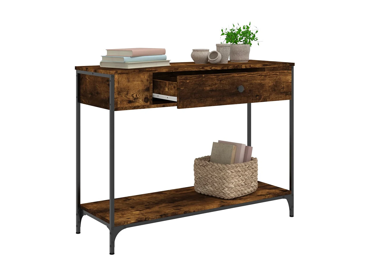 Console chêne fumé 100x34,5x75 cm bois d'ingénierie OFR36997 BonneVie Meuble