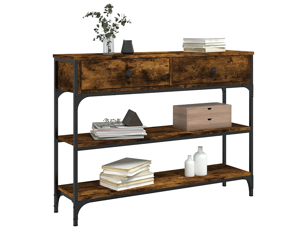 Console chêne fumé 100x25x75 cm bois d'ingénierie OFR90010 BonneVie Meuble