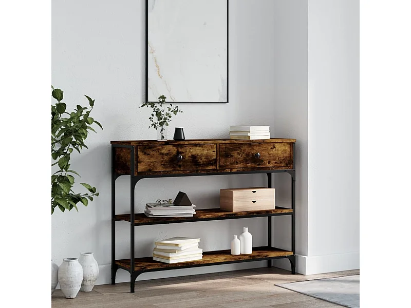 Console chêne fumé 100x25x75 cm bois d'ingénierie OFR90010 BonneVie Meuble