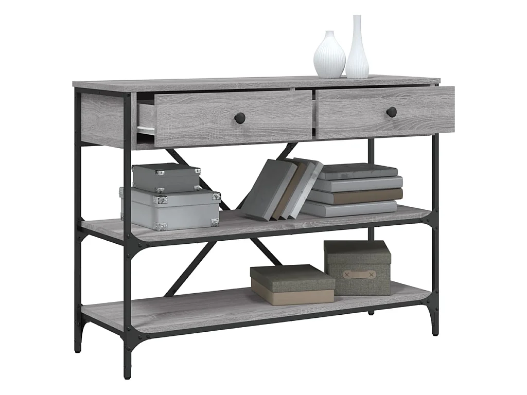 Console avec tiroirs et étagères gris bois d'ingénierie OFR88013 BonneVie Meuble