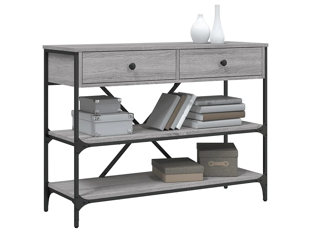 Console avec tiroirs et étagères gris bois d'ingénierie OFR88013 BonneVie Meuble