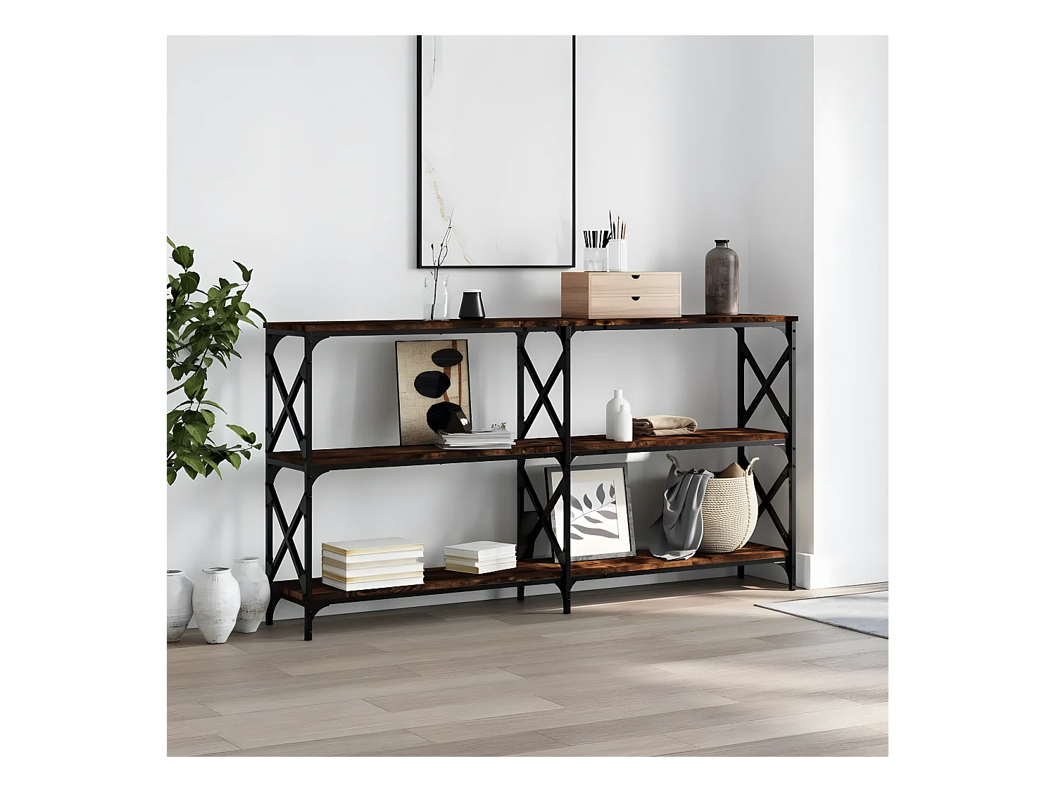 Console chêne fumé 156x28x80,5 cm bois d'ingénierie OFR43584 BonneVie Meuble