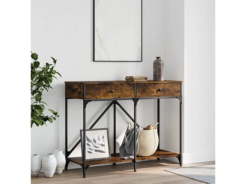 Mesa consola madera de ingeniería roble ahumado 100x39x78,5 cm ES650466