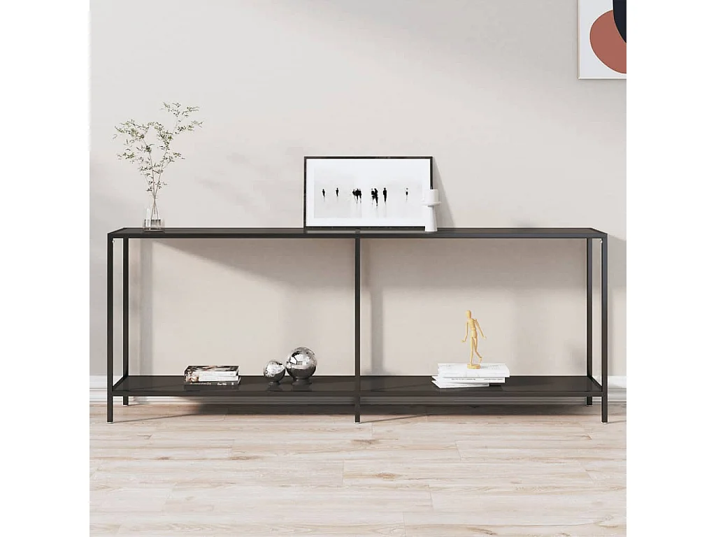 Mesa consola preto 200x35x75,5 cm vidro temperado PT614468