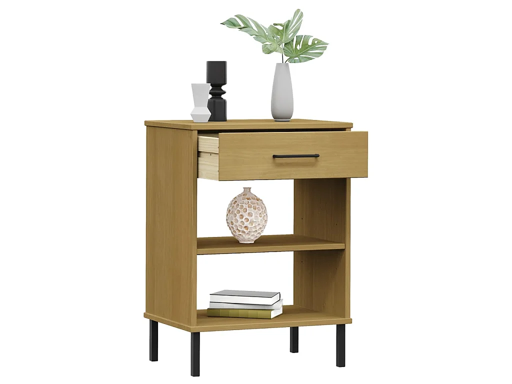 Armoire console avec pieds en métal Marron Bois pin massif OSLO OFR22611 BonneVie Meuble