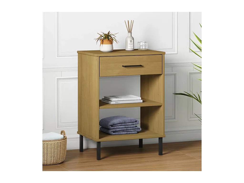 Armoire console avec pieds en métal Marron Bois pin massif OSLO OFR22611 BonneVie Meuble