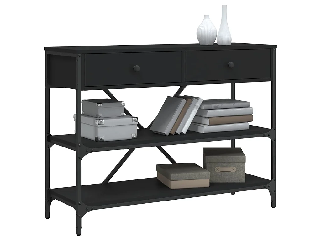 Mesa consola con cajones y estantes madera de ingeniería negro ES716176