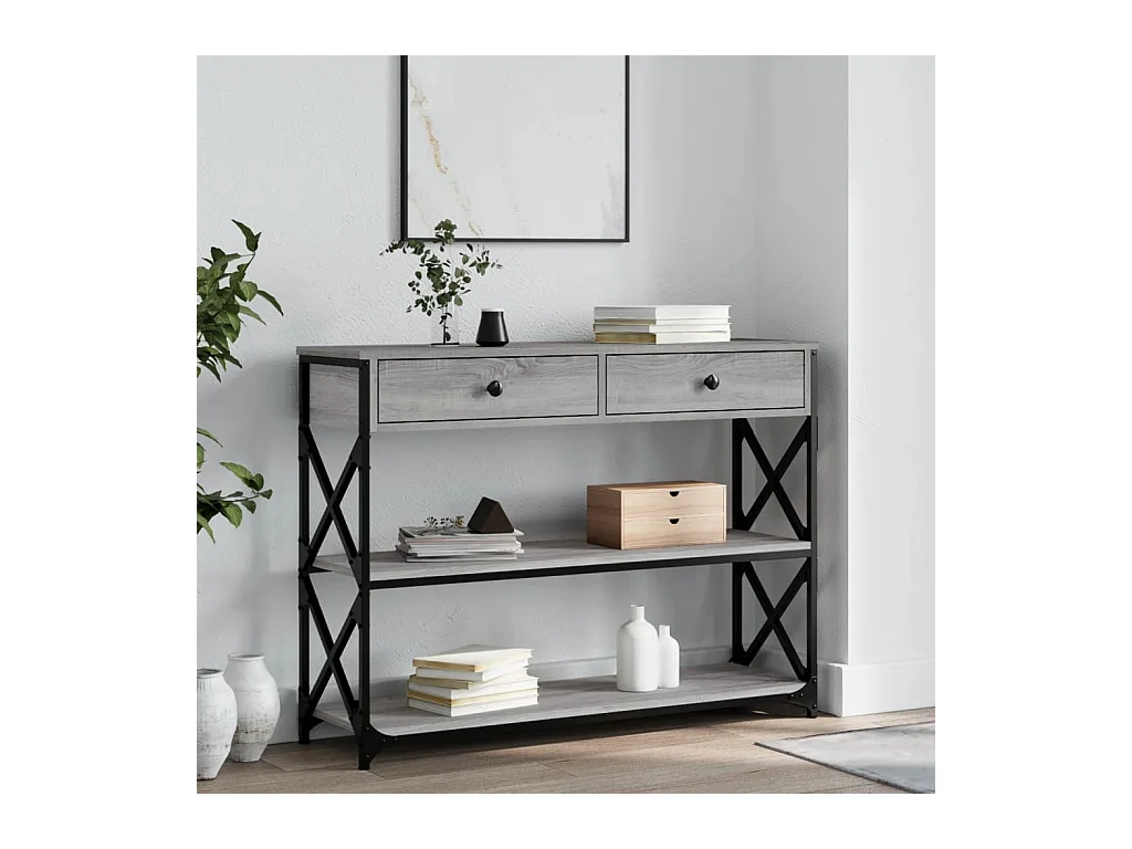 Mesa consola madera de ingeniería gris Sonoma 100x28x75 cm ES694908
