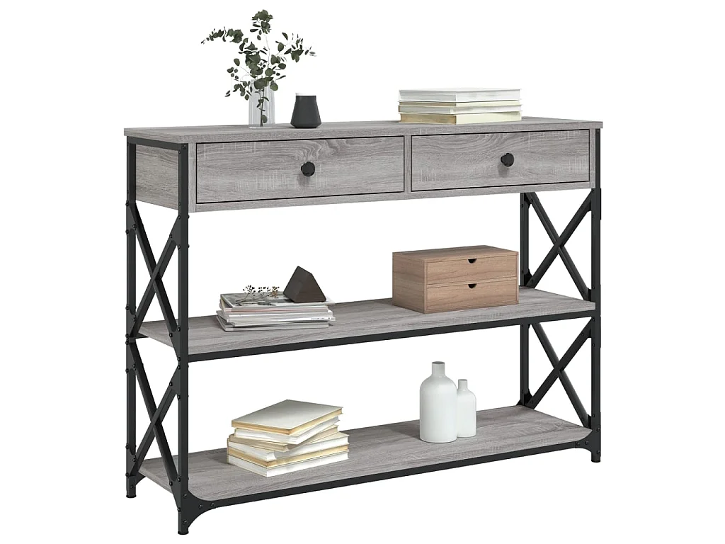 Console sonoma gris 100x28x75 cm bois d'ingénierie OFR93313 BonneVie Meuble