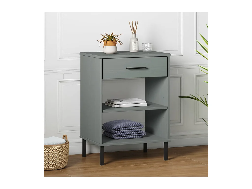 Armoire console avec pieds en métal Gris Bois pin massif OSLO OFR52994 BonneVie Meuble
