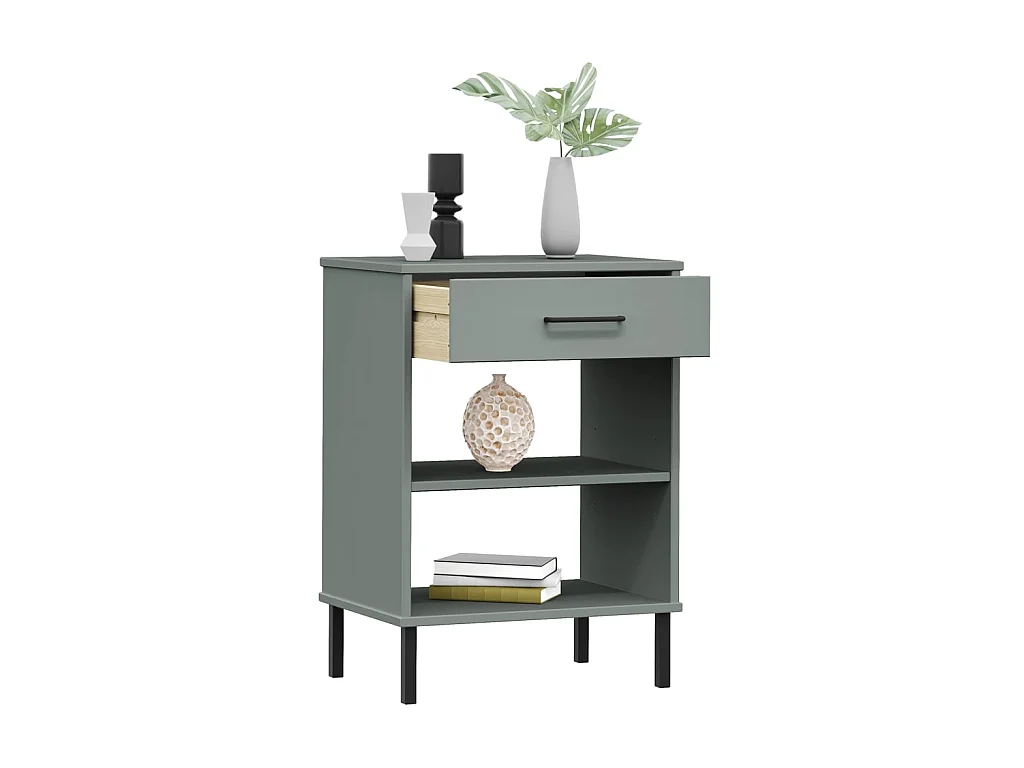 Armoire console avec pieds en métal Gris Bois pin massif OSLO OFR52994 BonneVie Meuble