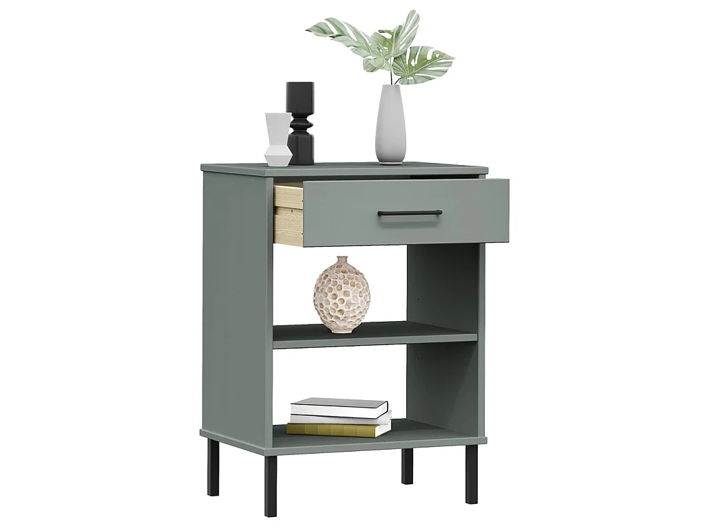 Armoire console avec pieds en métal Gris Bois pin massif OSLO OFR52994 BonneVie Meuble