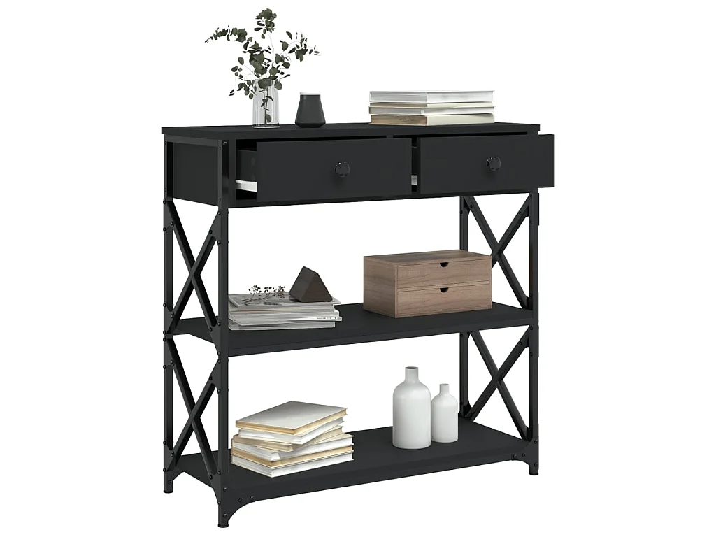 Tavolo Consolle Nero 75x28x75 cm in Legno Multistrato CFW60781