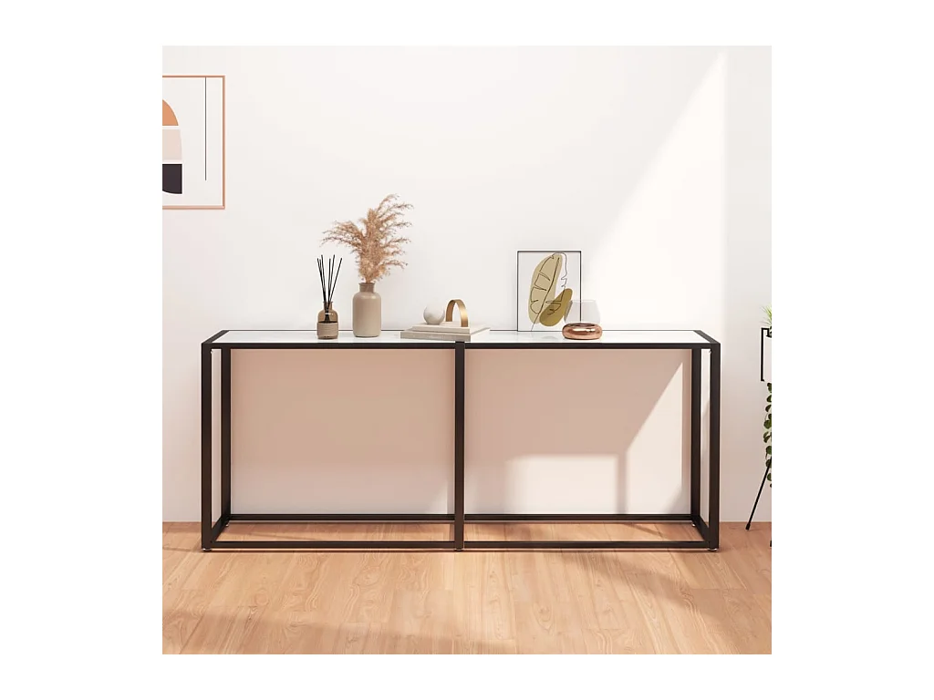 Console Marbre blanc 180x35x75,5 cm Verre trempé OFR96165 BonneVie Meuble