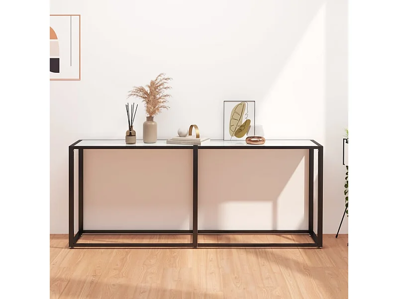 Console Marbre blanc 180x35x75,5 cm Verre trempé OFR96165 BonneVie Meuble