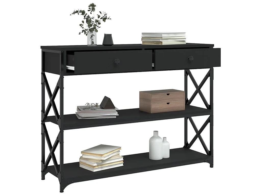 Table console, Table d'entrée pour salon, Bout de canapé, Table d'appoint noir 100x28x75 cm bois d'ingénierie OLQ4709 BonneVie Meuble