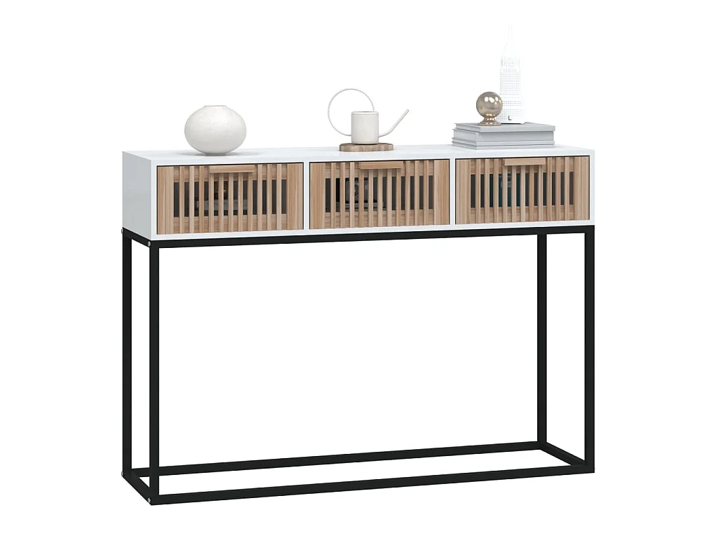 Table console, Table d'entrée pour salon, Bout de canapé, Table d'appoint blanc 105x30x75 cm bois d'ingénierie et fer OKI2097 BonneVie Meuble
