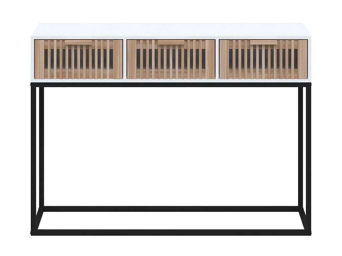 Table console, Table d'entrée pour salon, Bout de canapé, Table d'appoint blanc 105x30x75 cm bois d'ingénierie et fer OKI2097 BonneVie Meuble