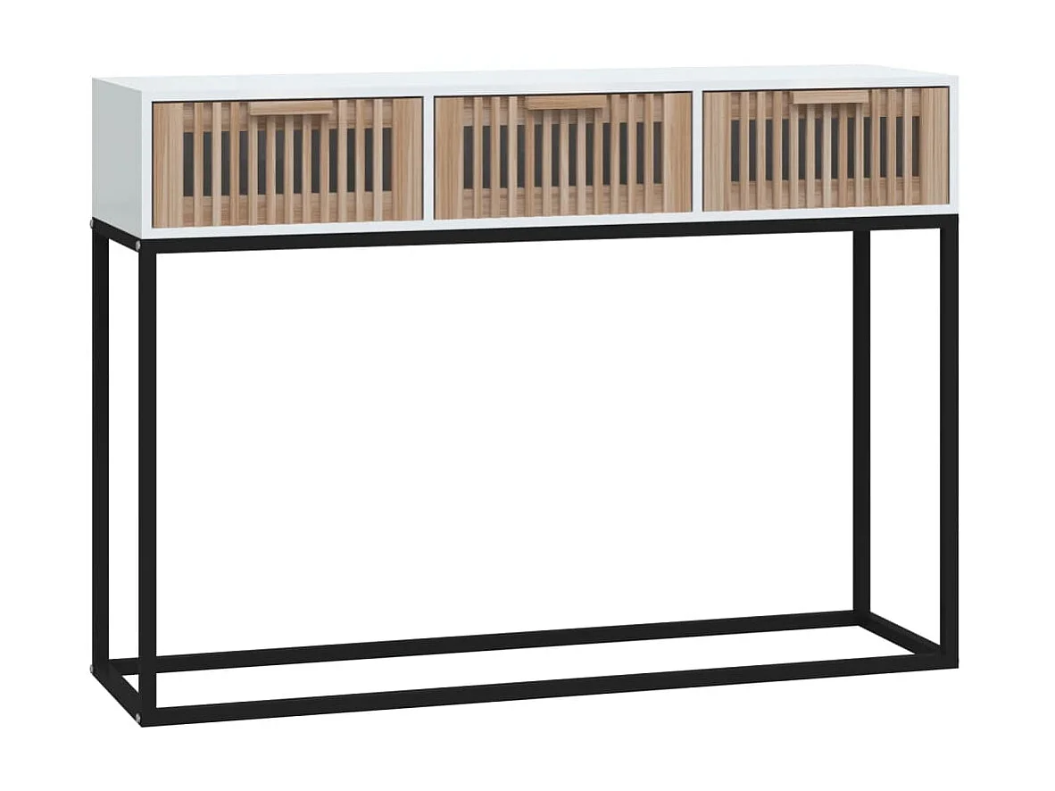 Table console, Table d'entrée pour salon, Bout de canapé, Table d'appoint blanc 105x30x75 cm bois d'ingénierie et fer OKI2097 BonneVie Meuble
