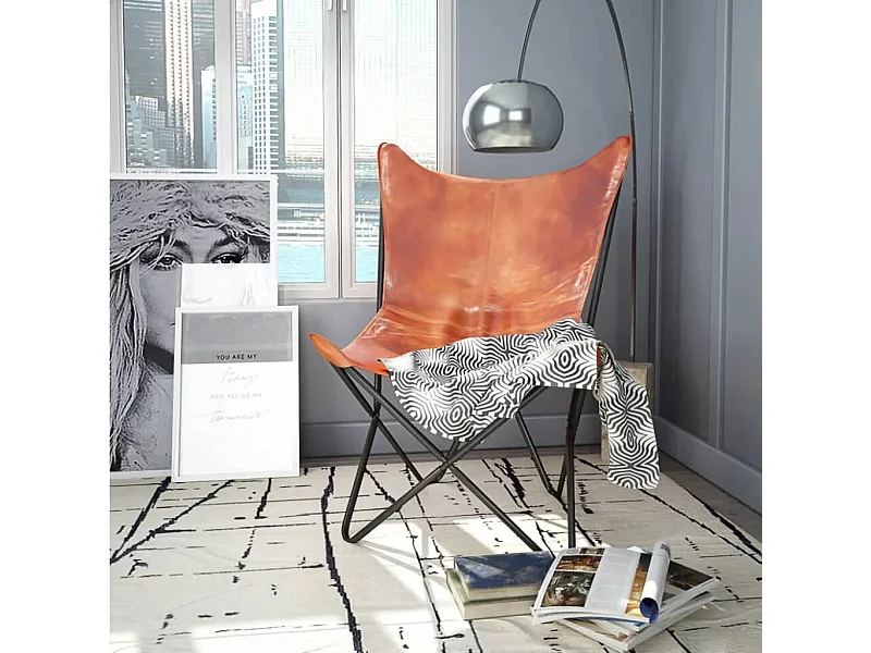 Silla Butterfly de cuero auténtico marrón ES203553