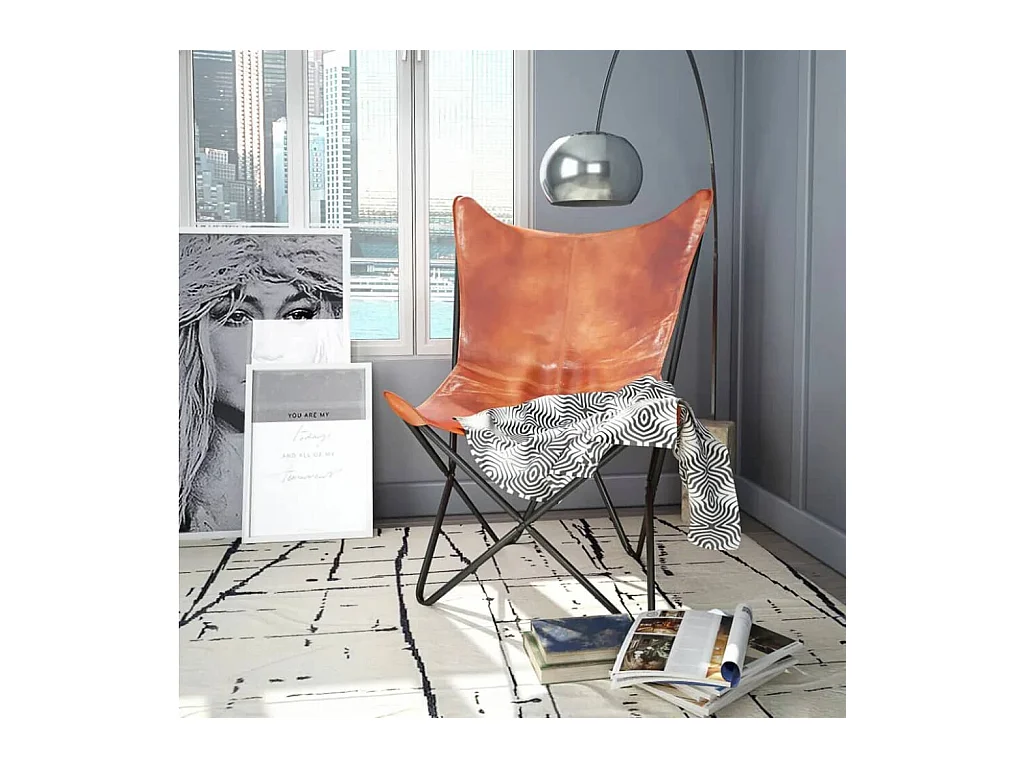 Chaise papillon Marron Cuir véritable OFR98522 BonneVie Meuble