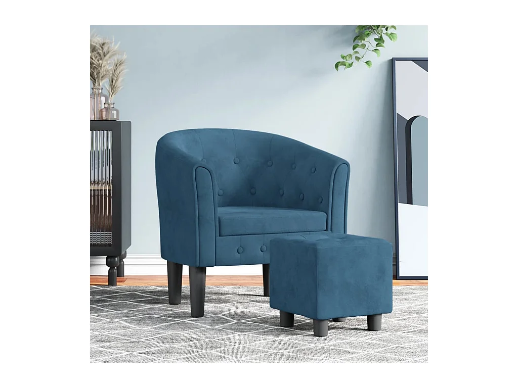 Fauteuil cabriolet avec repose-pied bleu foncé velours SEF29873