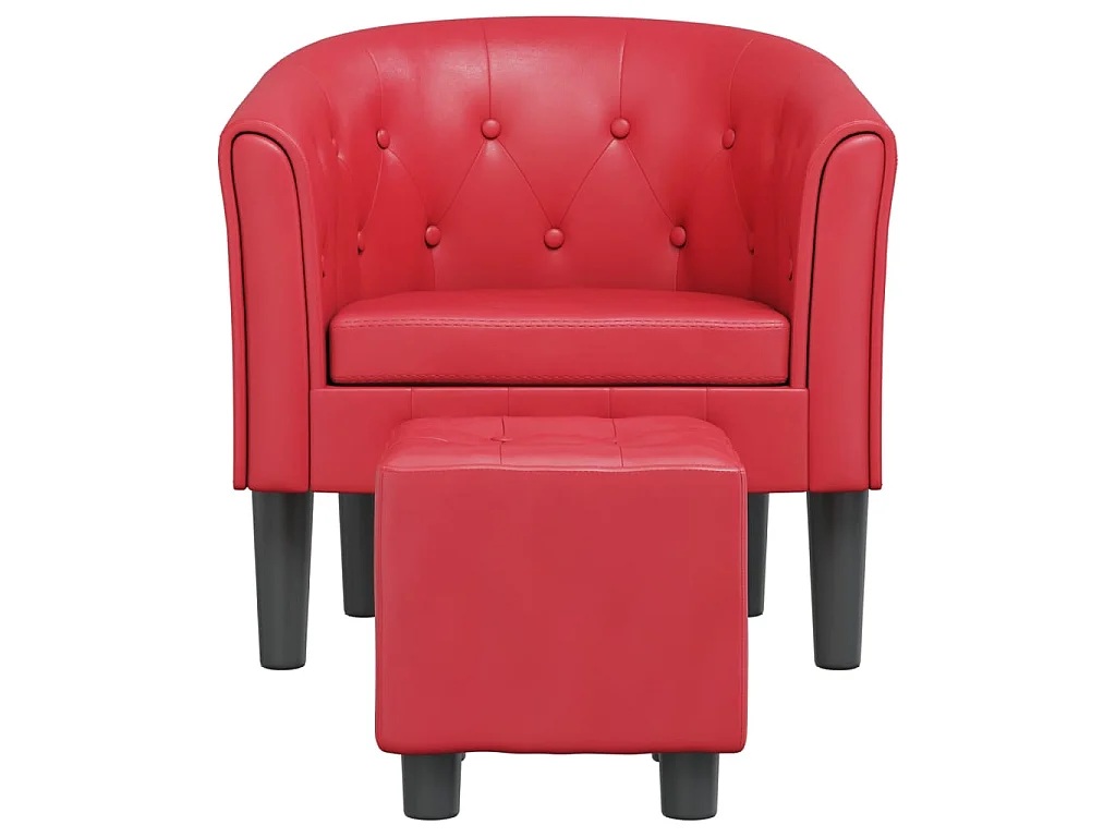 Kuipstoel met voetenbankje kunstleer rood NL720575