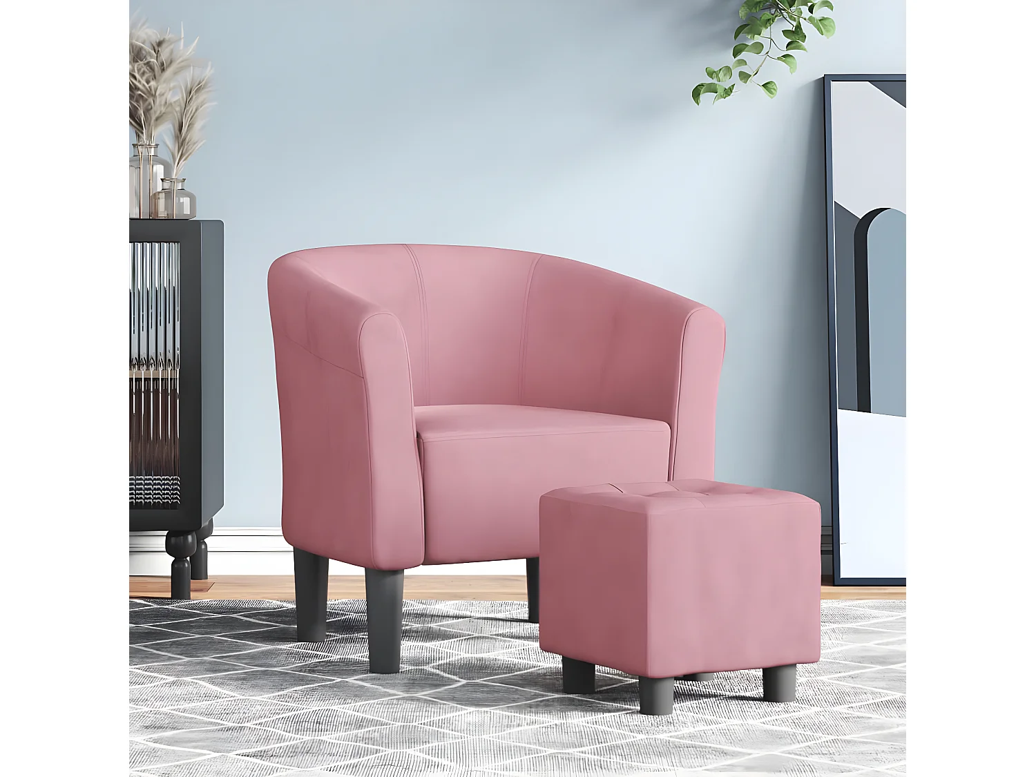 Fauteuil cabriolet avec repose-pied rose velours SEF81577