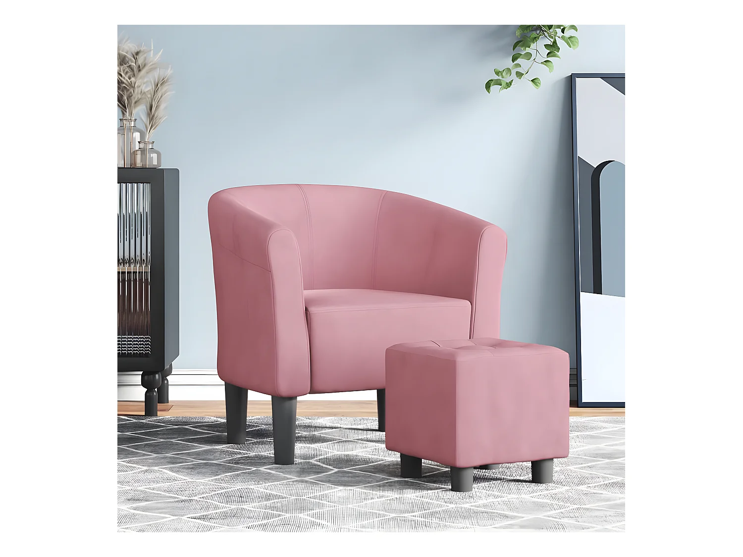 Fauteuil cabriolet avec repose-pied rose velours SEF81577