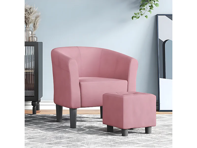 Fauteuil cabriolet avec repose-pied rose velours SEF81577
