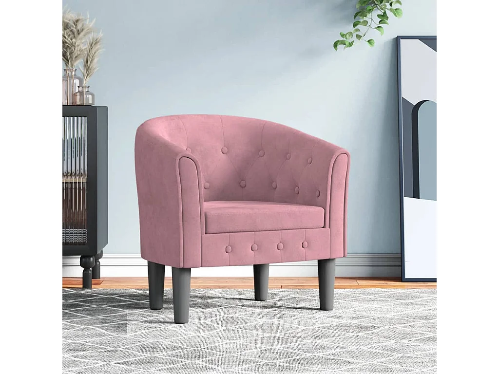 Fauteuil cabriolet moderne rose velours SEF38096
