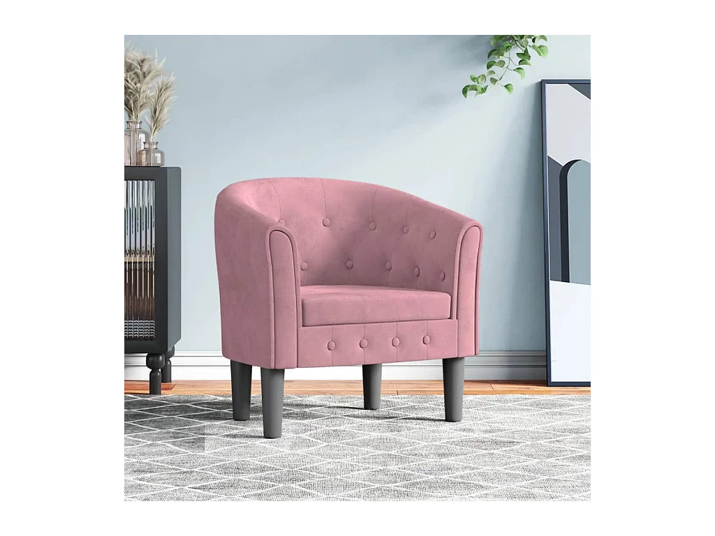 Fauteuil cabriolet moderne rose velours SEF38096