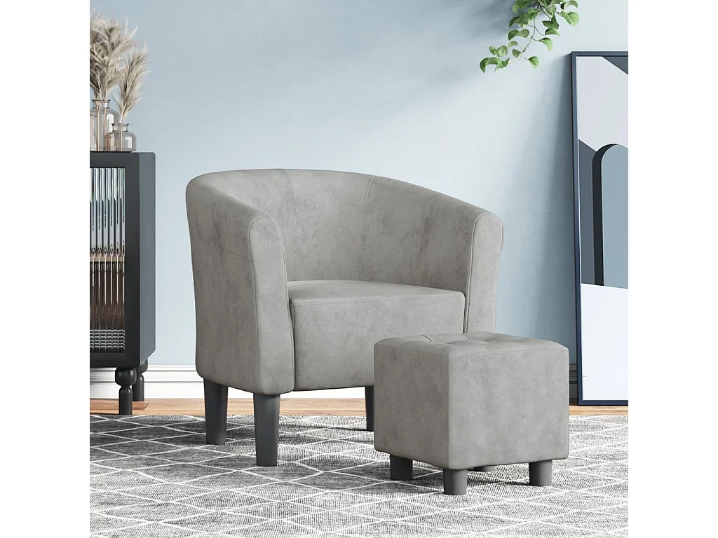 Fauteuil cabriolet avec repose-pied gris clair velours SEF60311