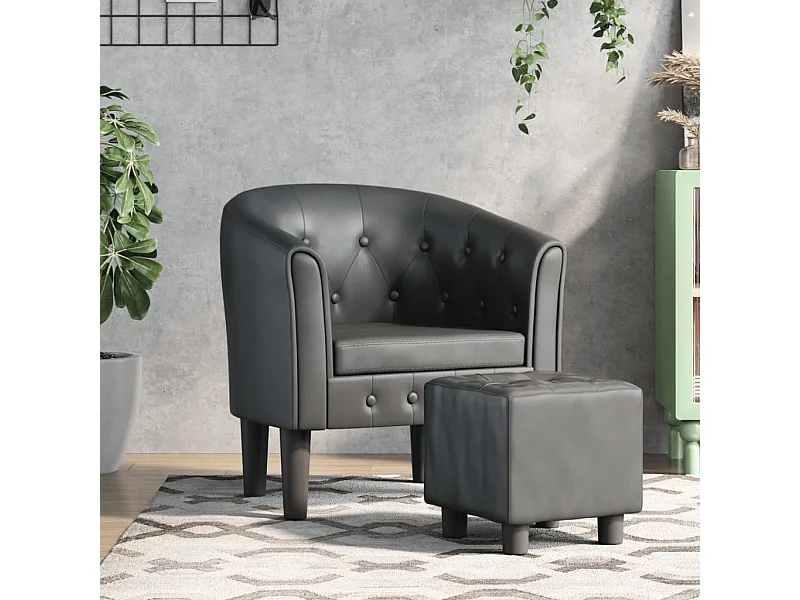 Sillón con taburete cuero sintético gris ES46698