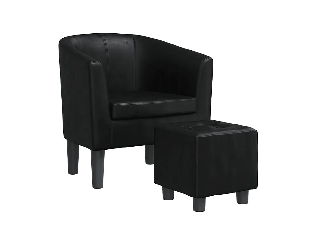 Sillón con taburete cuero sintético negro ES87837