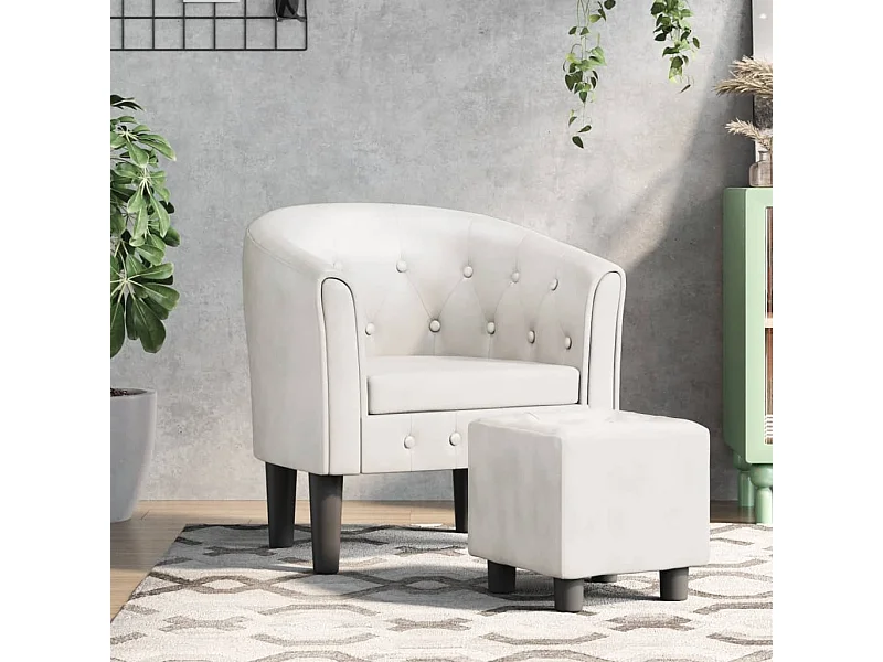 Sillón con taburete cuero sintético blanco ES21688