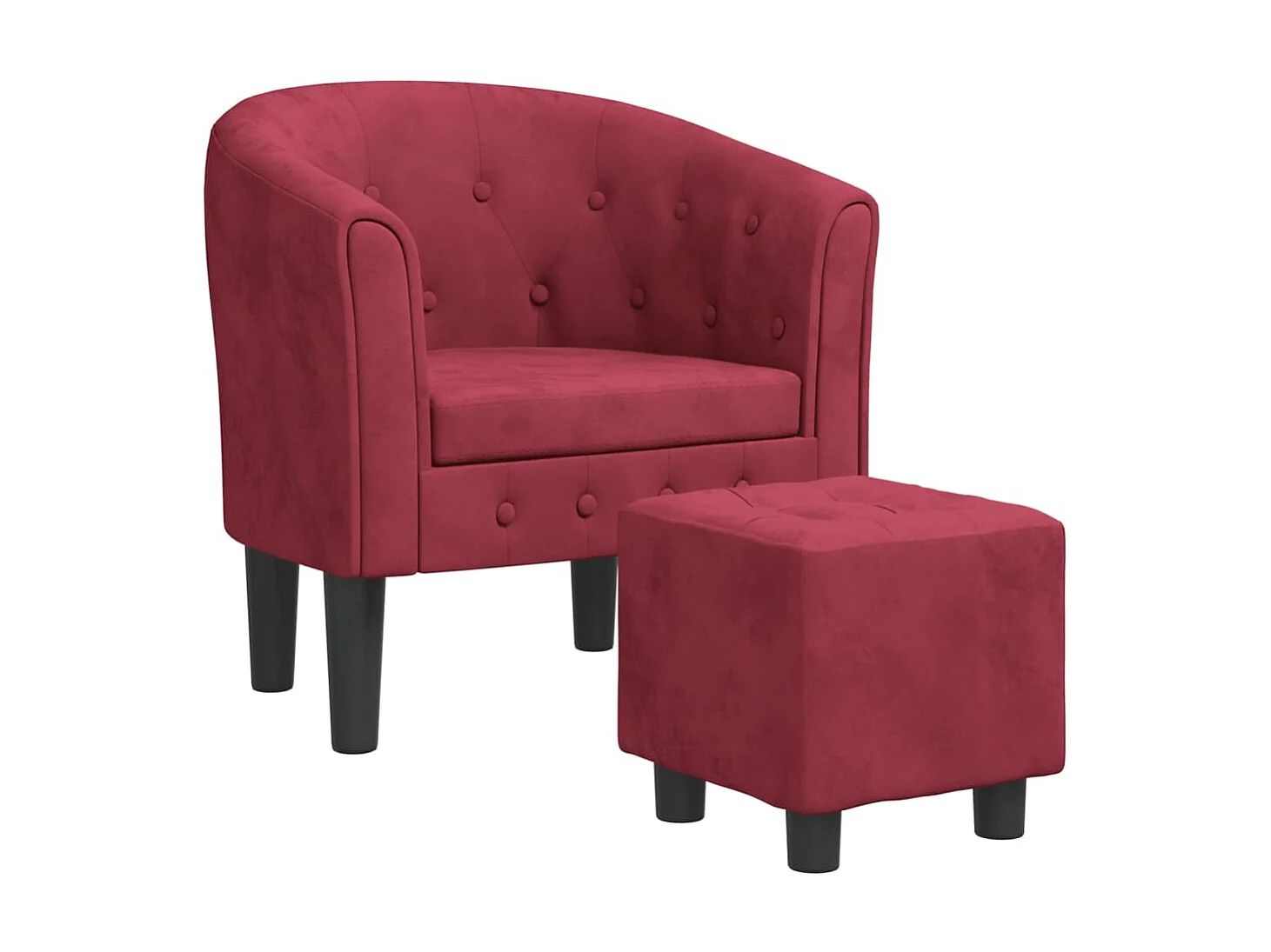 Kuipstoel met voetenbank fluweel wijnrood NL382072
