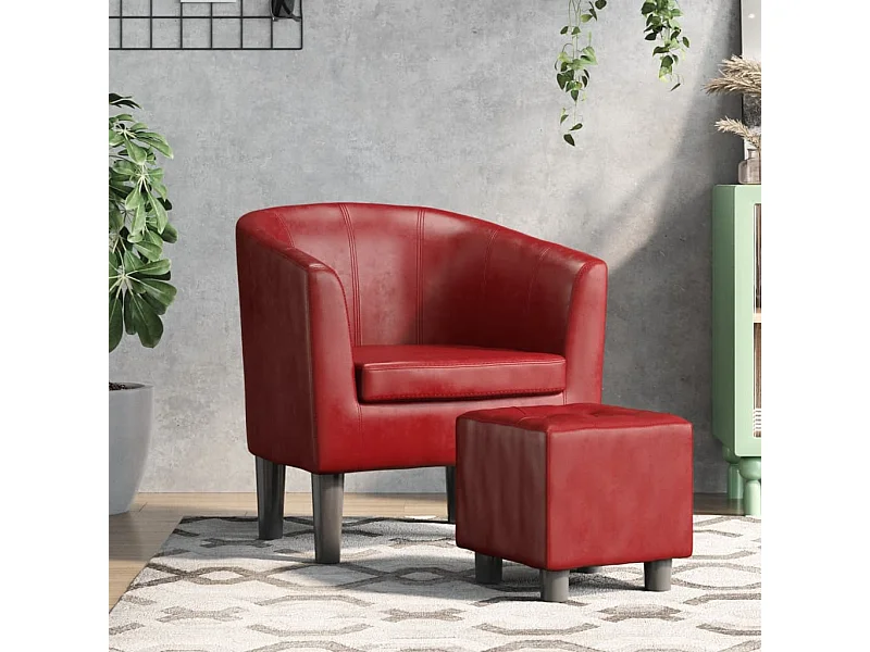 Fauteuil cabriolet avec repose-pied rouge bordeaux similicuir SEF24915