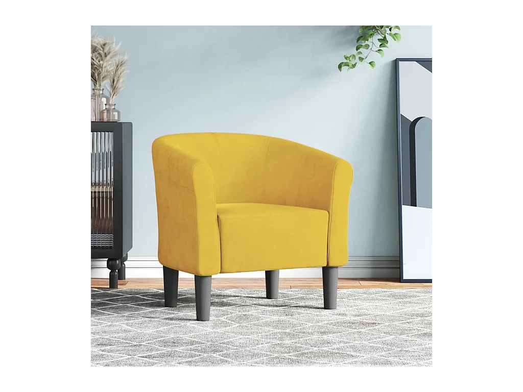 Fauteuil cabriolet moderne jaune velours SEF64983