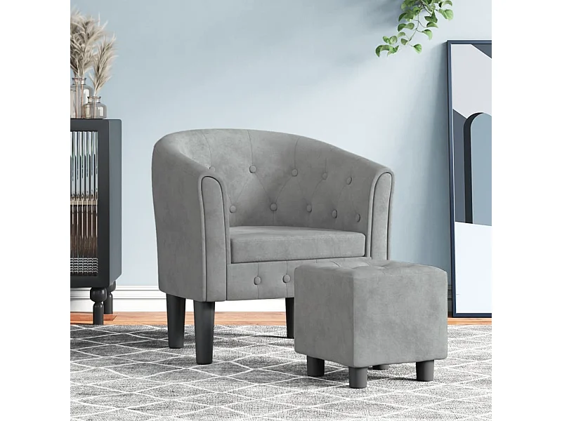 Fauteuil cabriolet avec repose-pied gris clair velours SEF88915