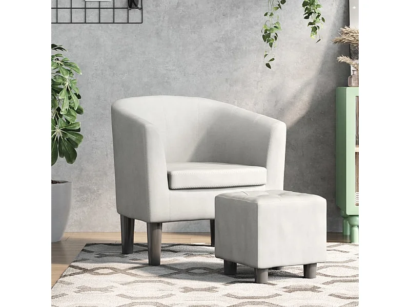 Sillón con taburete cuero sintético blanco ES60109